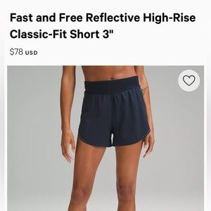 Lululemon Fast and Free Reflective High-Rise Classic-Fit Short 3"